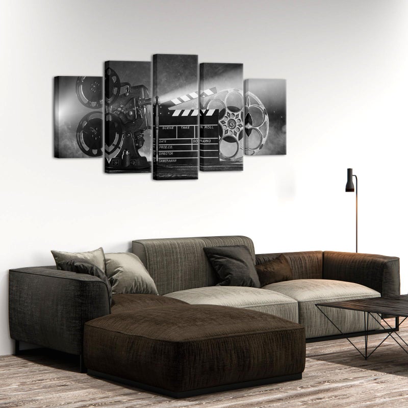 LevvArts Large 5 Piece Canvas Wall Art Classic Old Fashion Film Reels Poster Filmmaking Concept Scene Black and White Pictures for Bar Pub Home Movie Theater Media Room Decor Ready to Hang - Image 3
